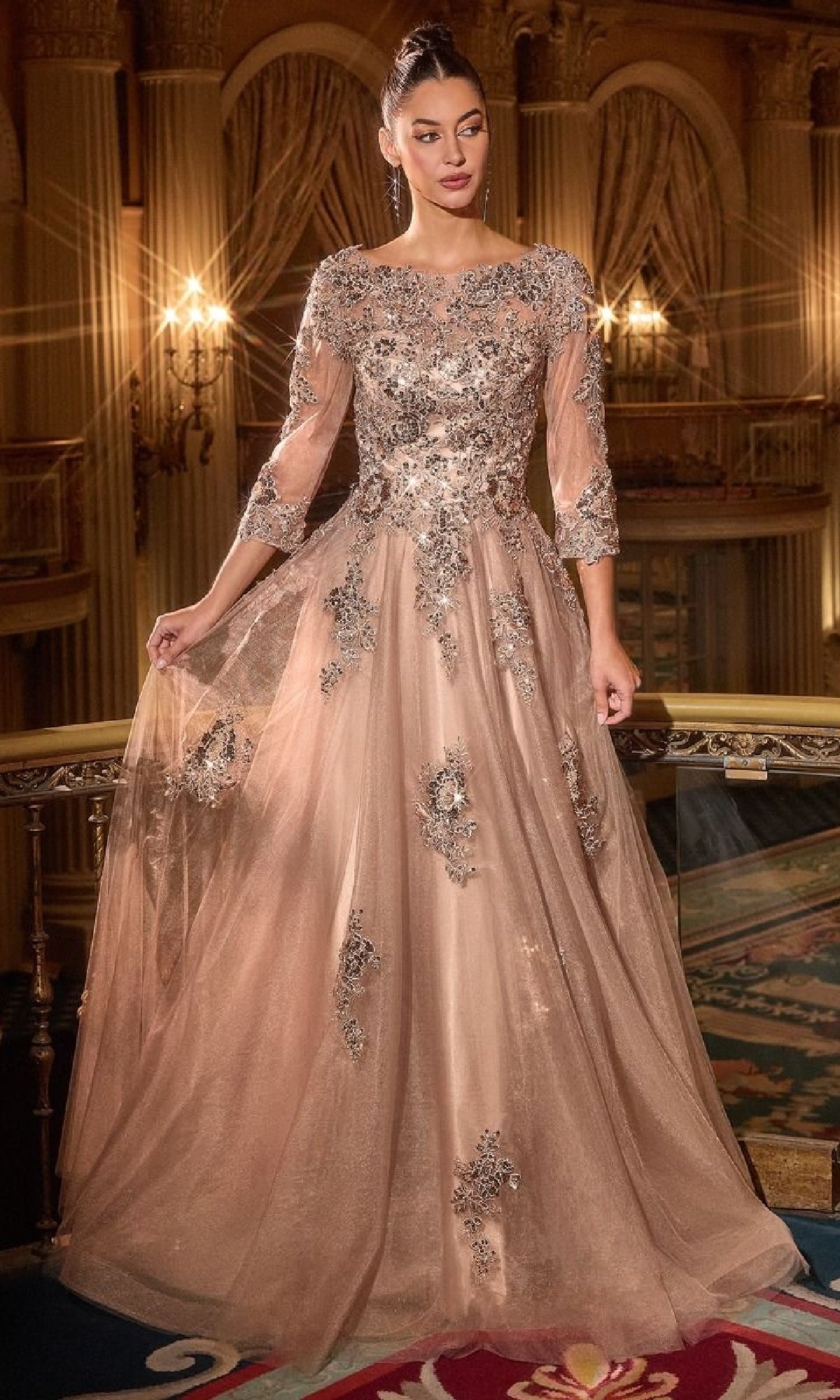 Mocha Gold Ladivine Long Formal Dress j883