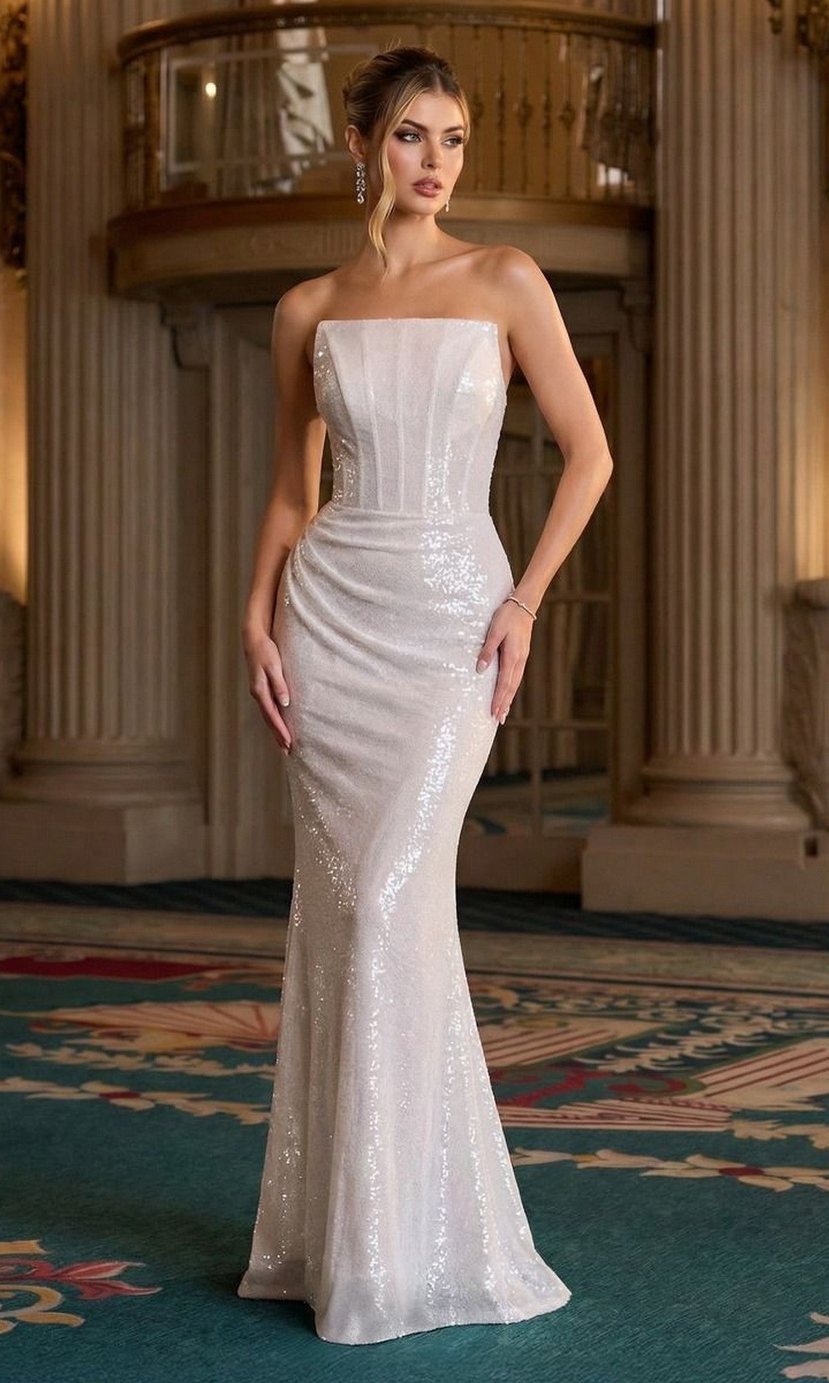 Off White Ladivine Long Prom Dress J904