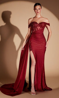 Burgundy Ladivine Long Formal Dress J914