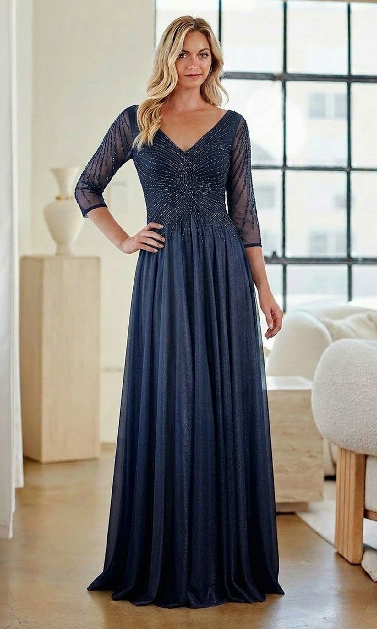 Navy Amelia Couture Long Formal Dress KF1501