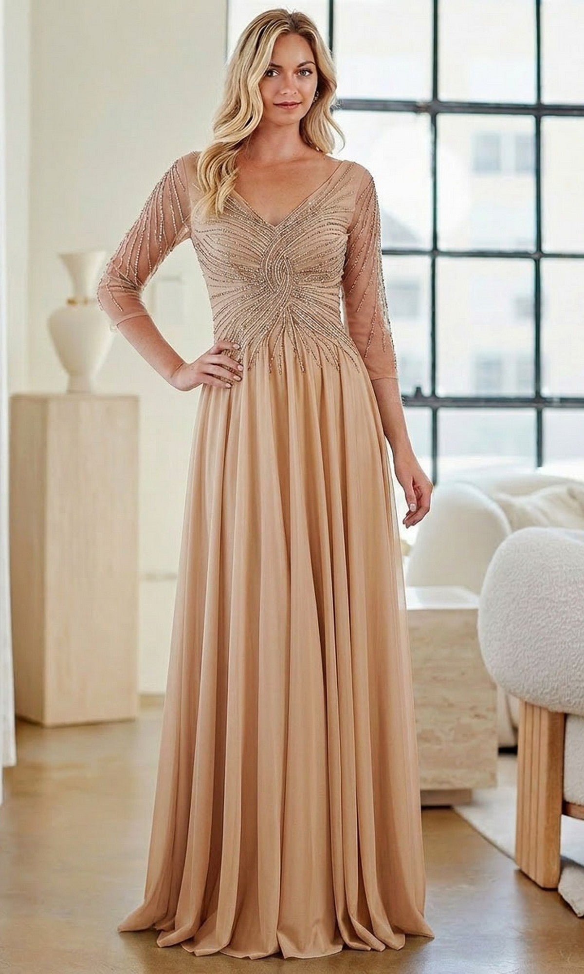 Gold Amelia Couture Long Formal Dress KF1501