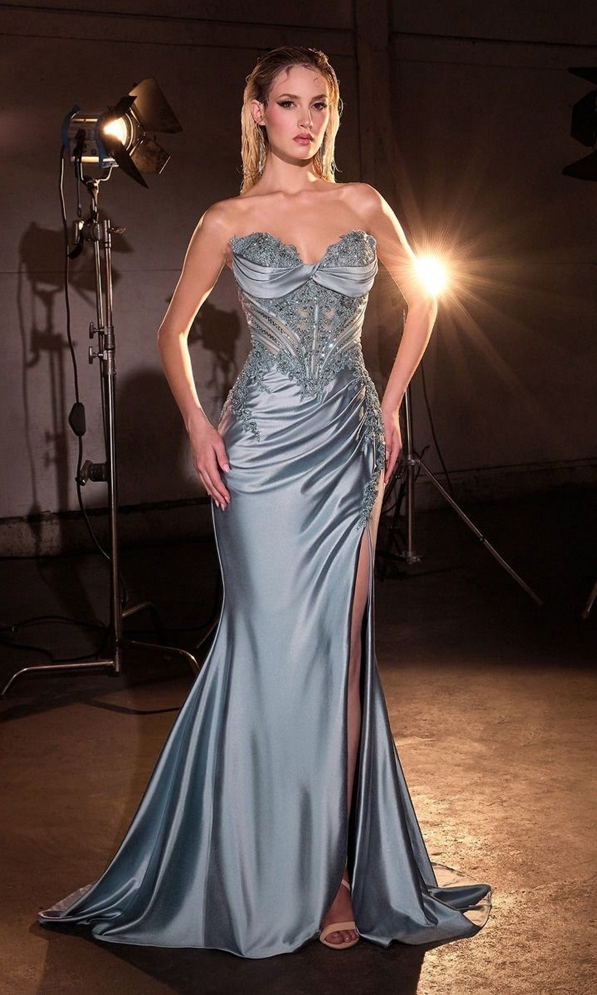 Dusty Blue Ladivine Long Formal Dress KV1132 - Image