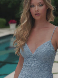 Faviana Backless Embroidered-Lace Long Prom Dress