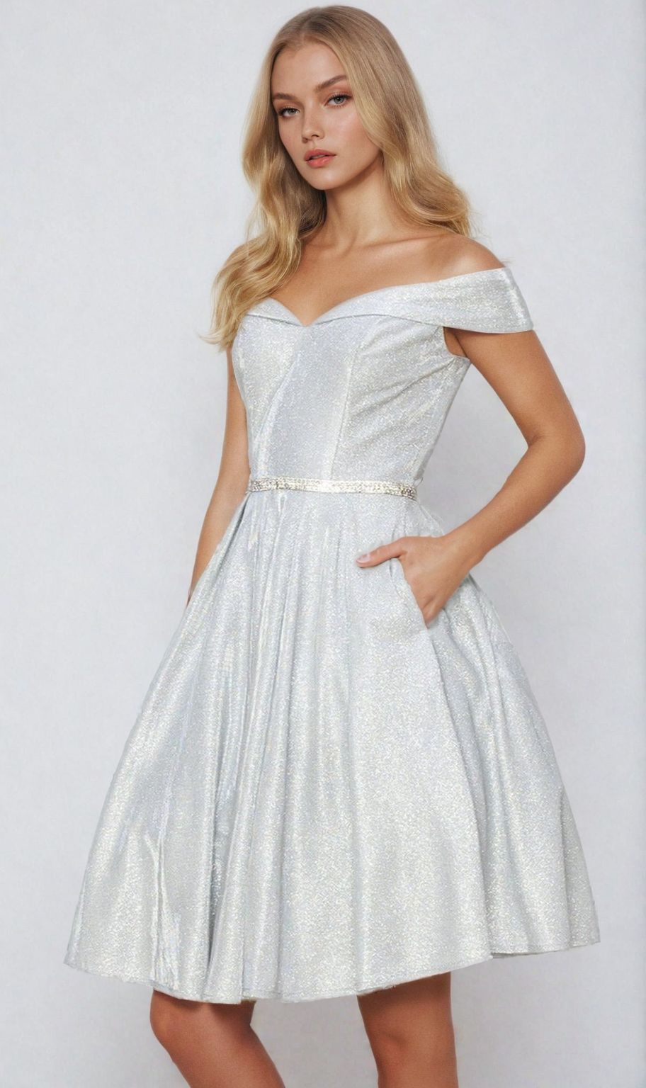 Short Party Dress 8012j by Cinderella Couture Silver / 2XLarge Short Party Dress 8012j by Cinderella Couture Silver / 2XLarge