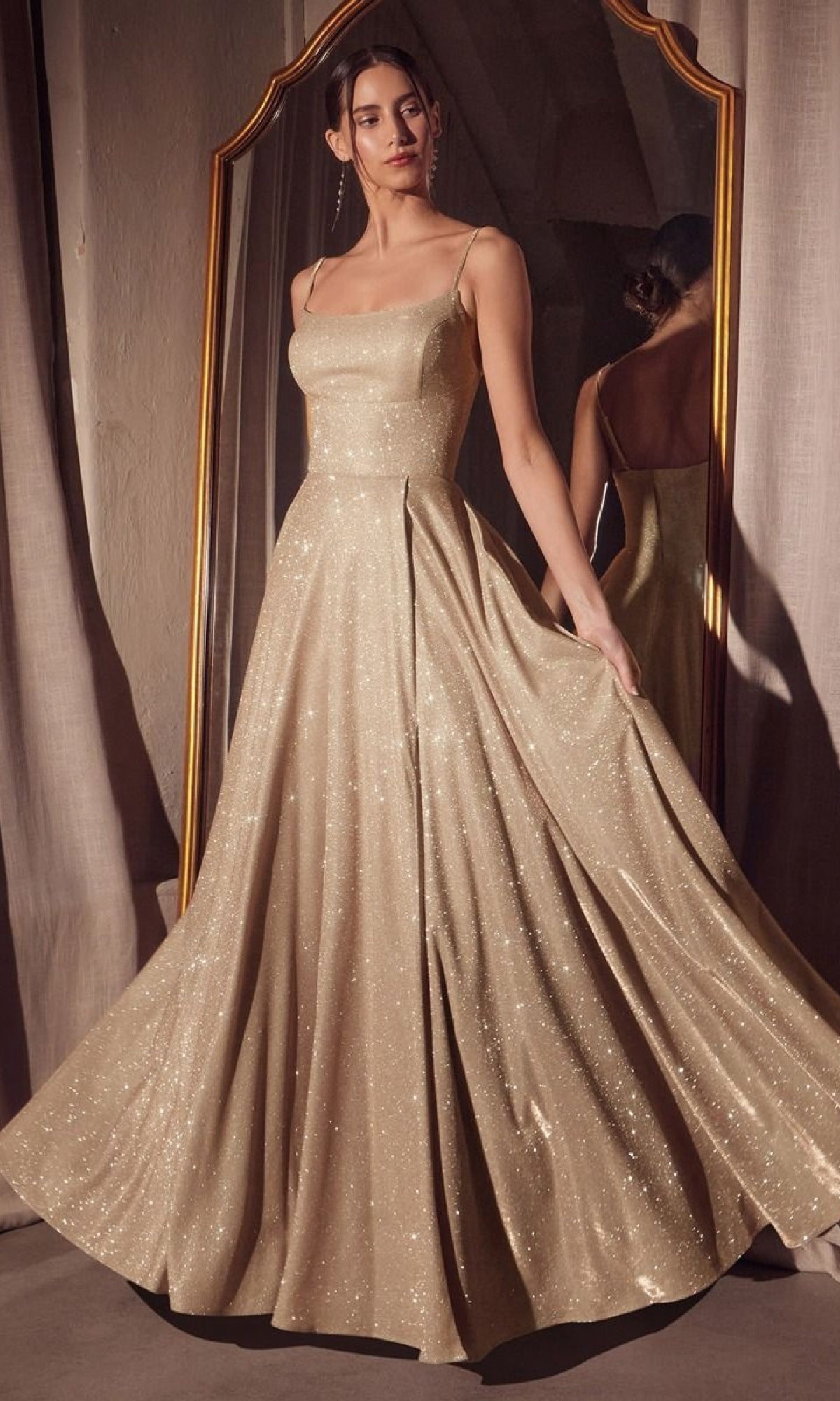 Champagne Gold Ladivine Long Formal Dress t213