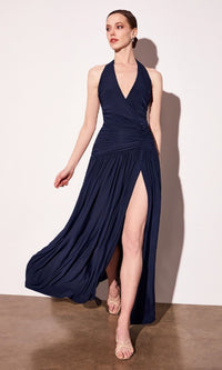 Navy Ladivine Long Formal Dress t502