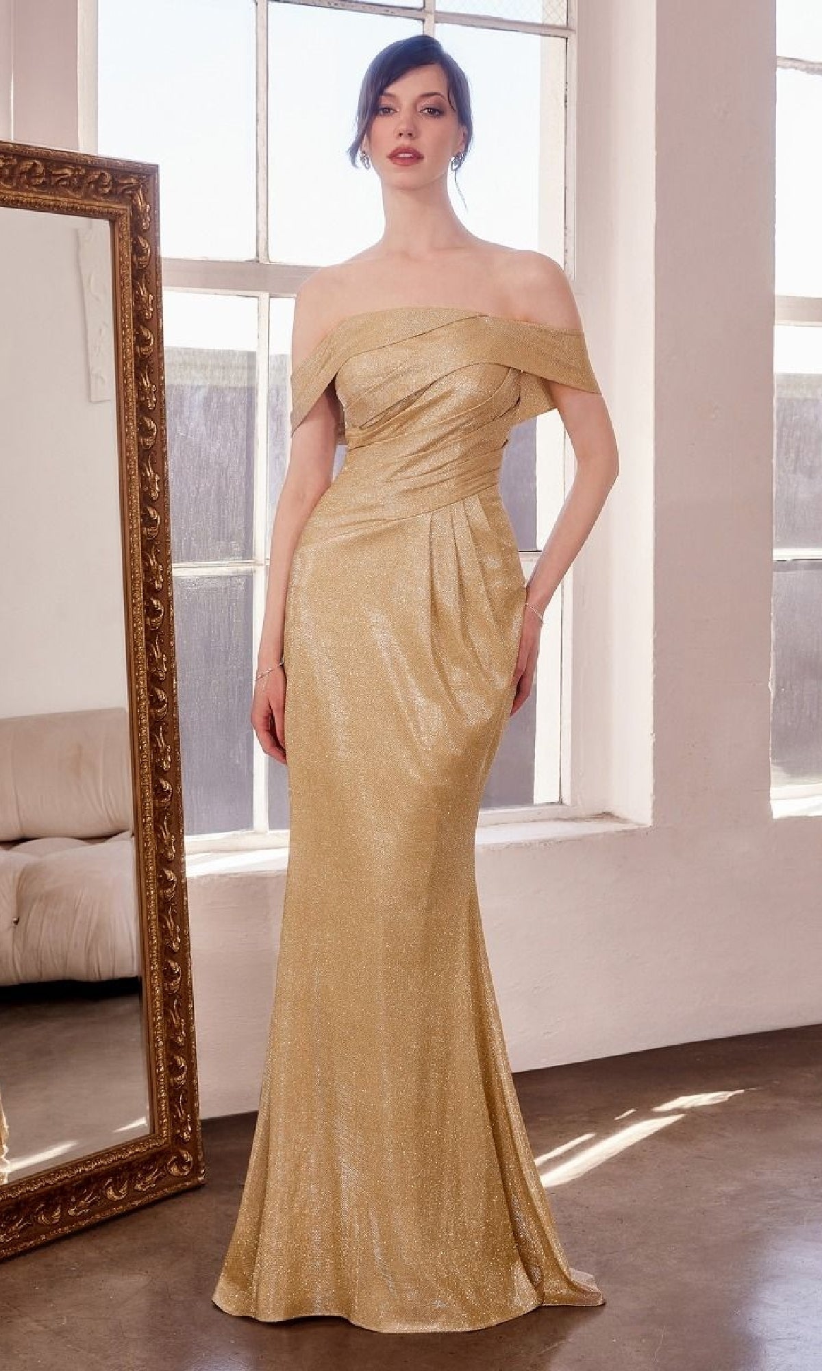 Gold Ladivine Long Formal Dress t603