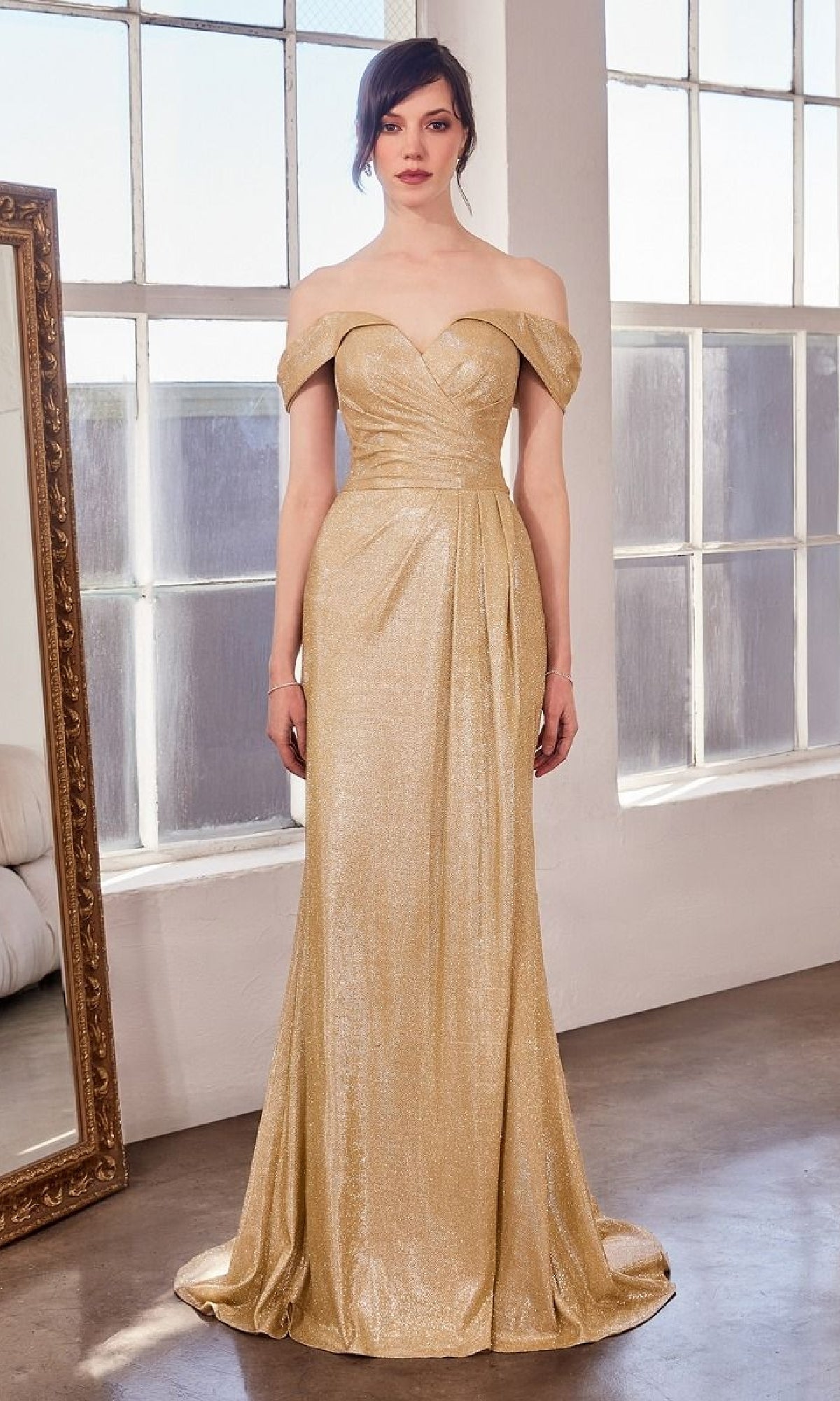 Gold Ladivine Long Formal Dress t605