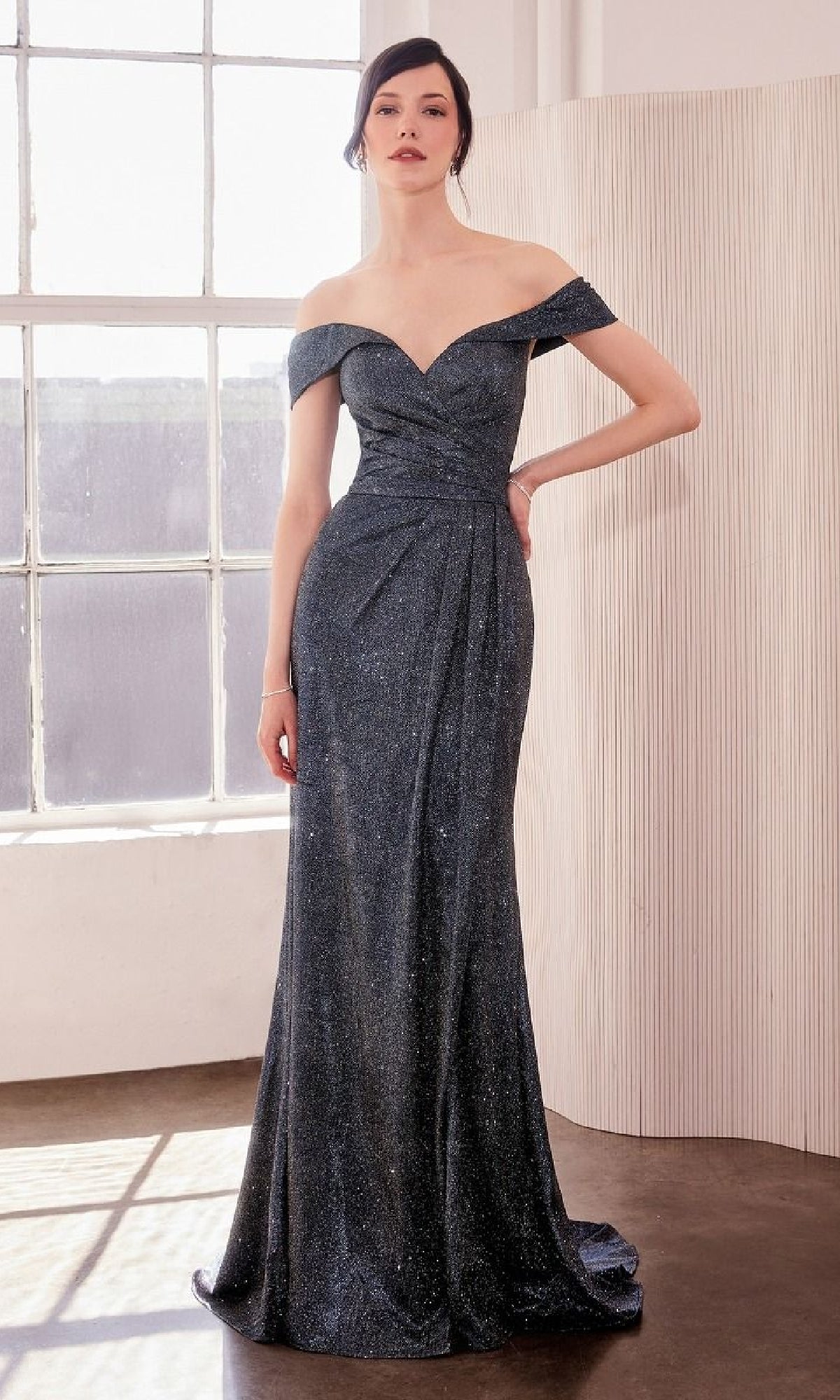 Navy Ladivine Long Formal Dress t605