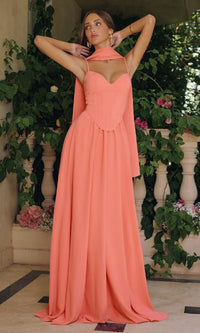 Pastel Coral Amoris Long Formal Dress T711 - Image