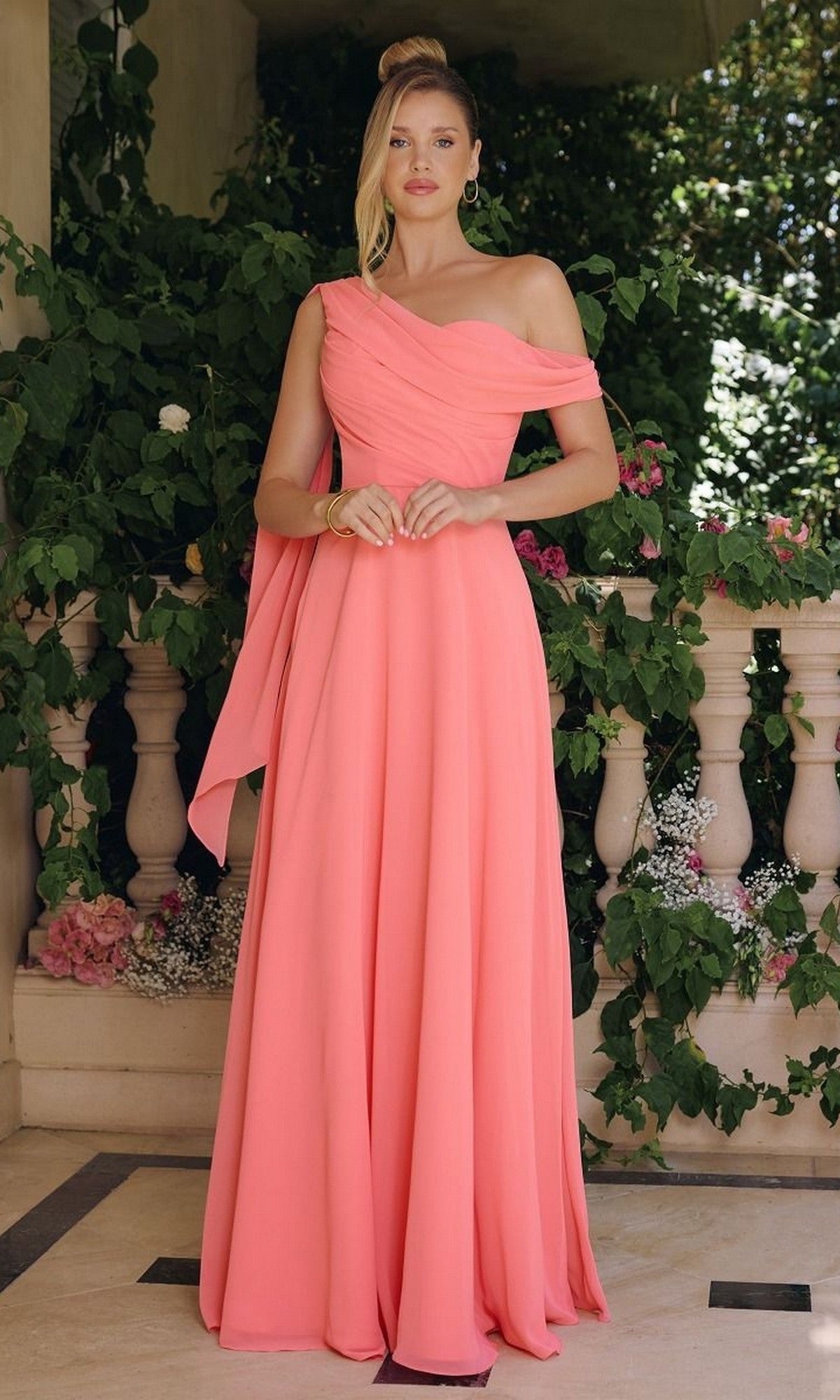 Soft Coral Amoris Long Formal Dress T716 - Image