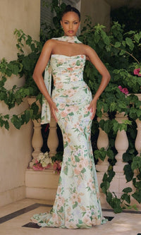Sage Print Amoris Long Formal Dress T718 - Image