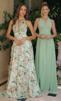 Sage Print Amoris Long Formal Dress T719 - Image