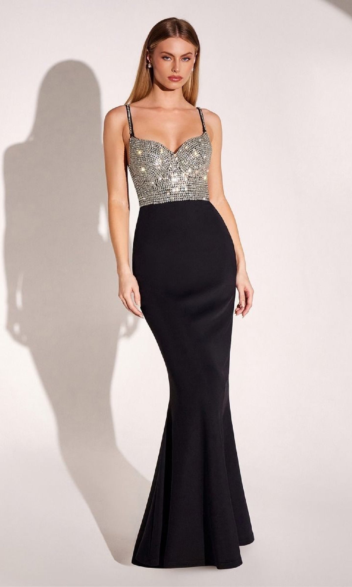 Black/Silver Amoris Long Formal Dress T9002