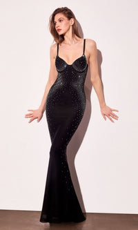 Black/Silver Astee Long Formal Dress T904