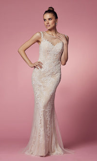 White/Nude Nox Anabel Long Prom Dress E1006