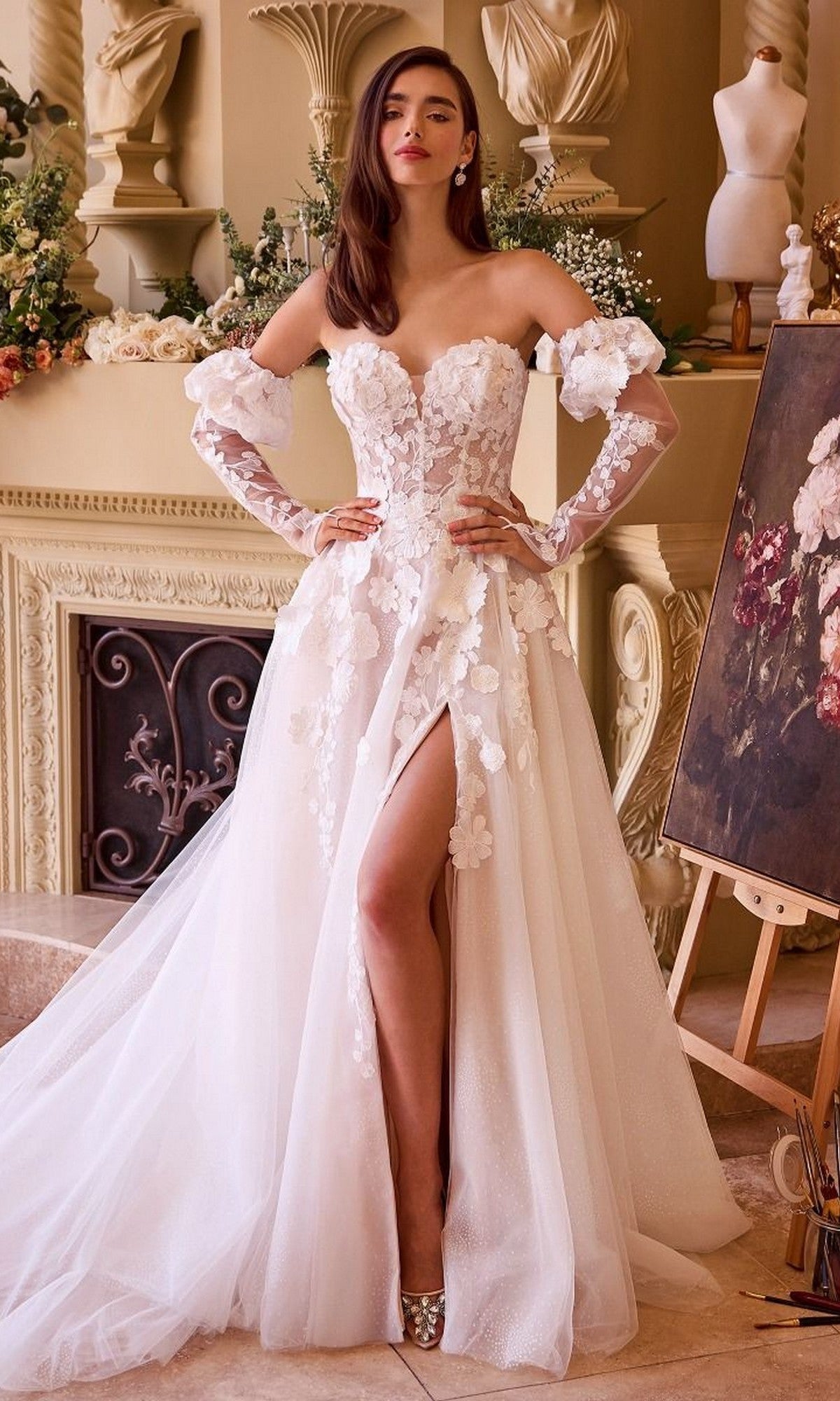 Off White/Nude Andrea and Leo Long Formal Dress WL017 - Image