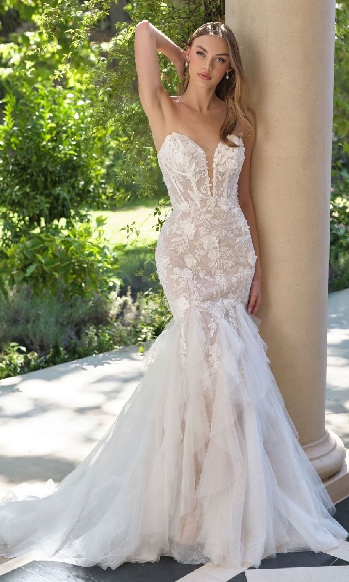 Off White/Nude Andrea and Leo Long Formal Dress WL062 - Image