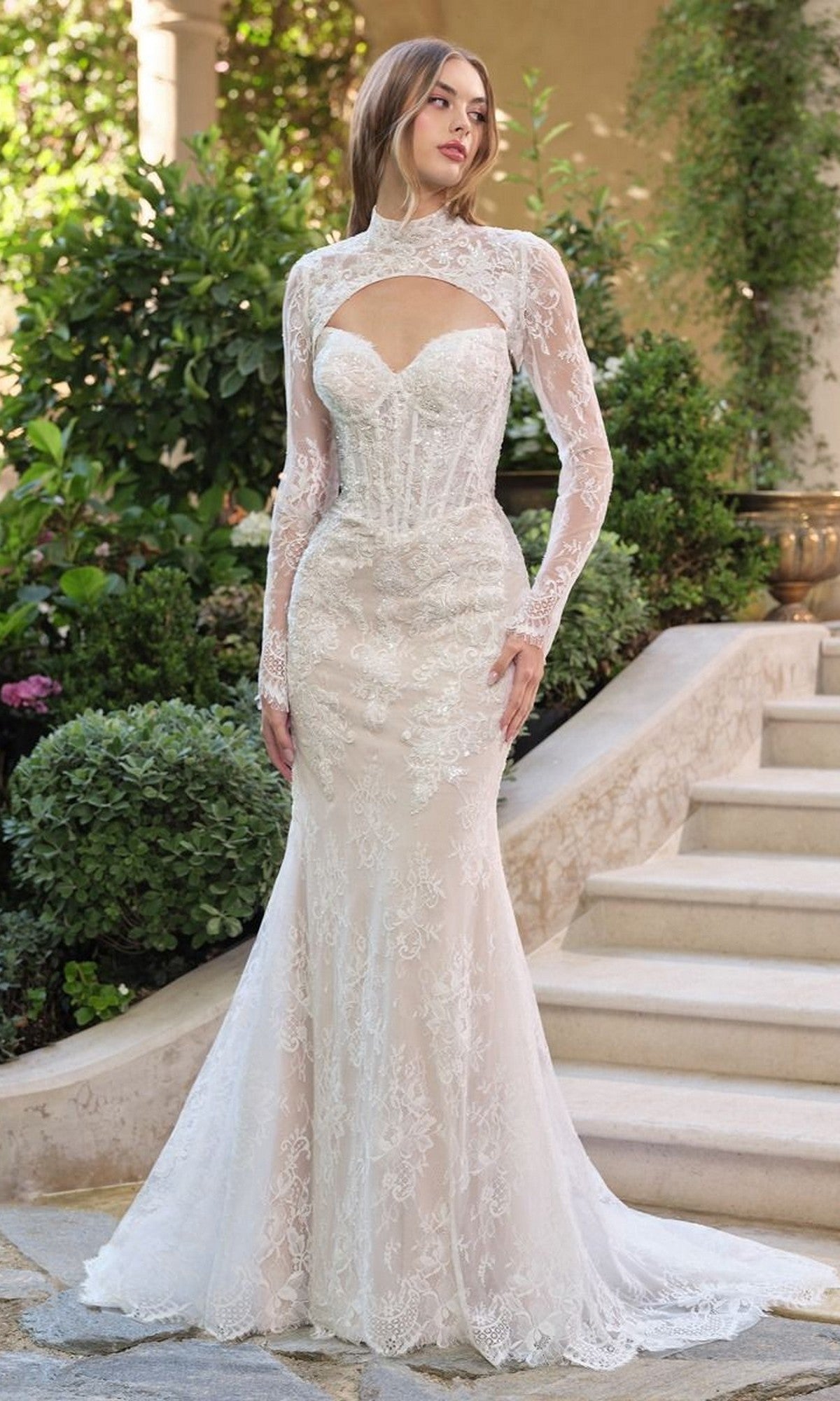 Off White/Nude Andrea and Leo Long Formal Dress WL071 - Image