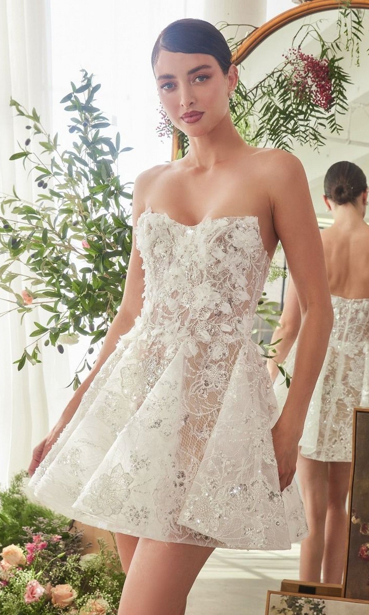 Off White/Nude Andrea and Leo Short Cocktail Dress WL082 - Image