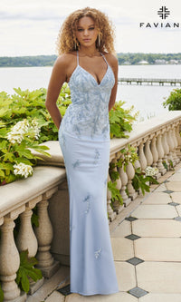 Steel Blue Long Formal Dress 11003 by Faviana