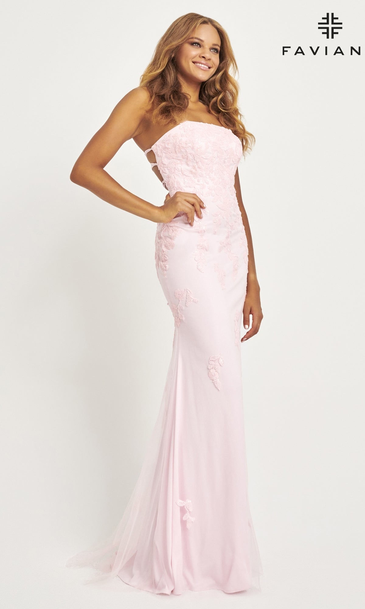 Faviana Baby Pink Dress Formal Faviana 11002 Beaded Applique Prom