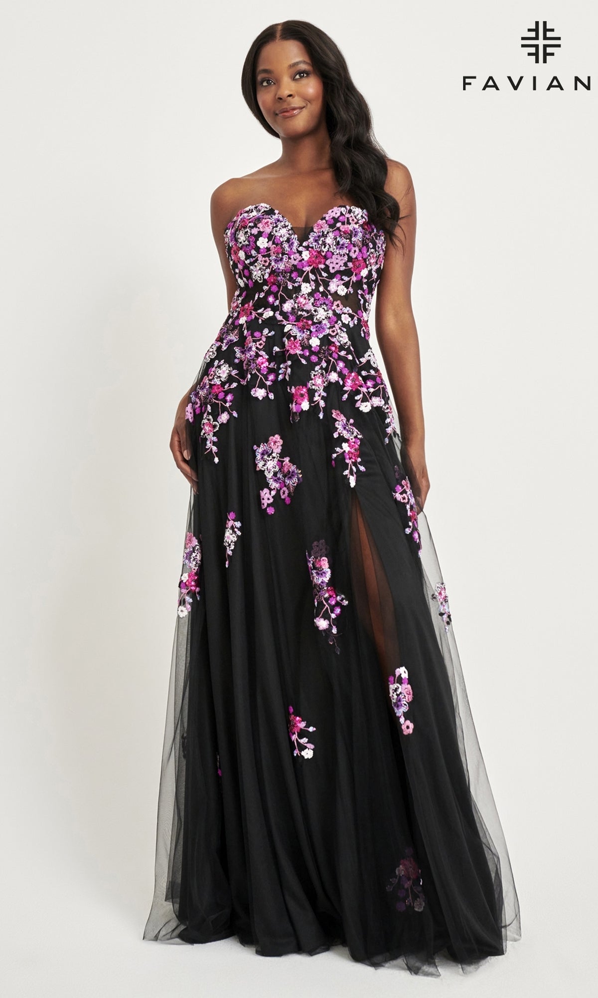 Black/Fuchsia Long Formal Dress 11028 by Faviana