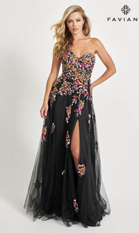 Black/Sunburst Long Formal Dress 11028 by Faviana