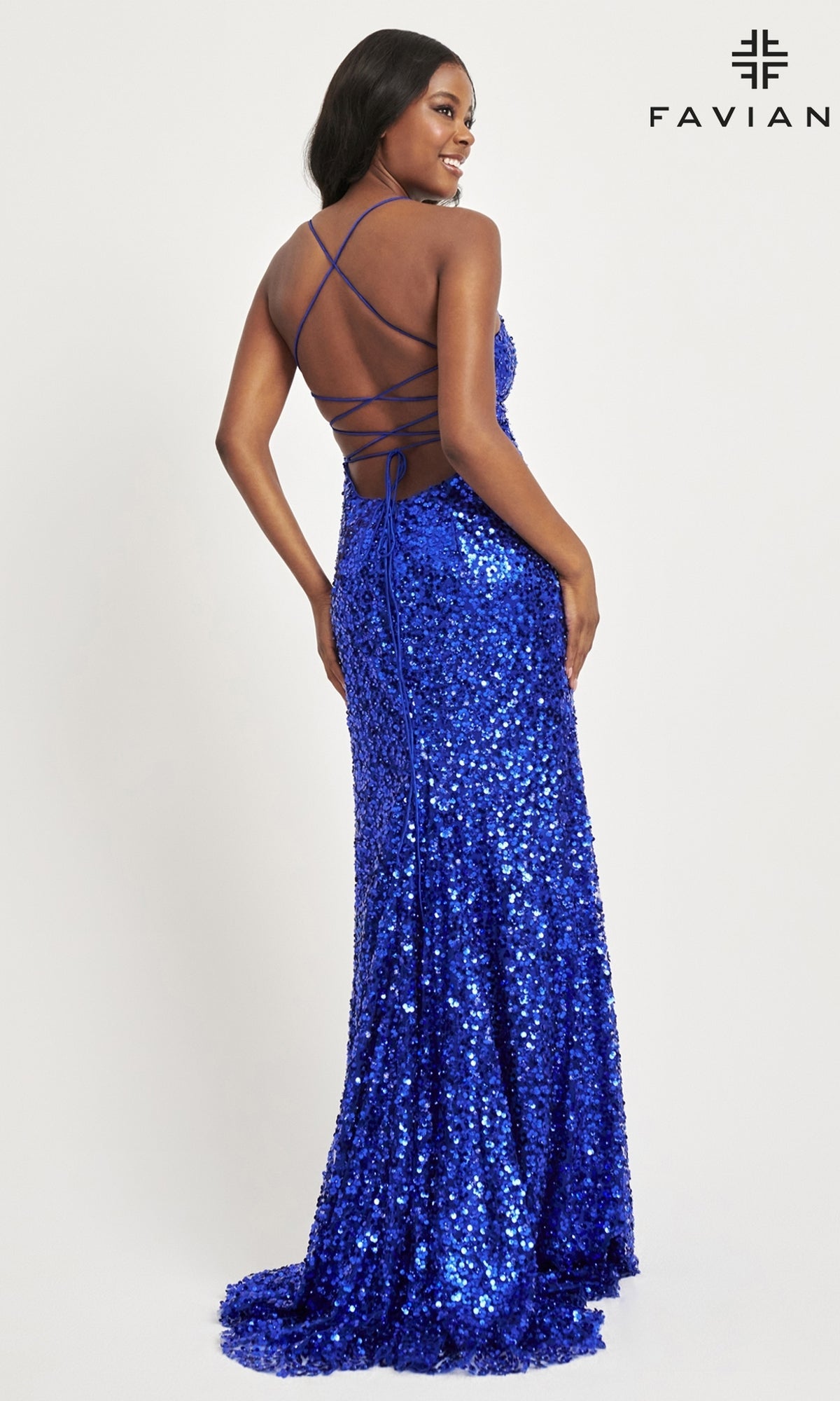faviana royal blue dress Royal Blue Long Tulle Prom Dress With Beaded Applique And Scoop Neckline