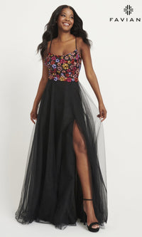 Black/Multi/Black Long Formal Dress 11039 by Faviana