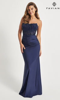 Dark Navy Long Formal Dress 11081 by Faviana