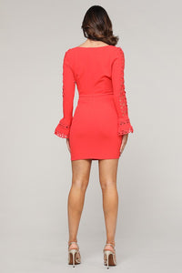  Short Bodycon Party Dress with Bell Sleeves