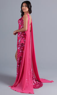  Long Sequin Formal Dress with Shoulder Capes