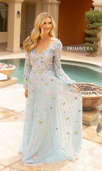  Long-Sleeve Long Sequin Butterfly Prom Dress 12024