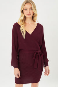 Wine Love Tree Short Belted Knit Dress