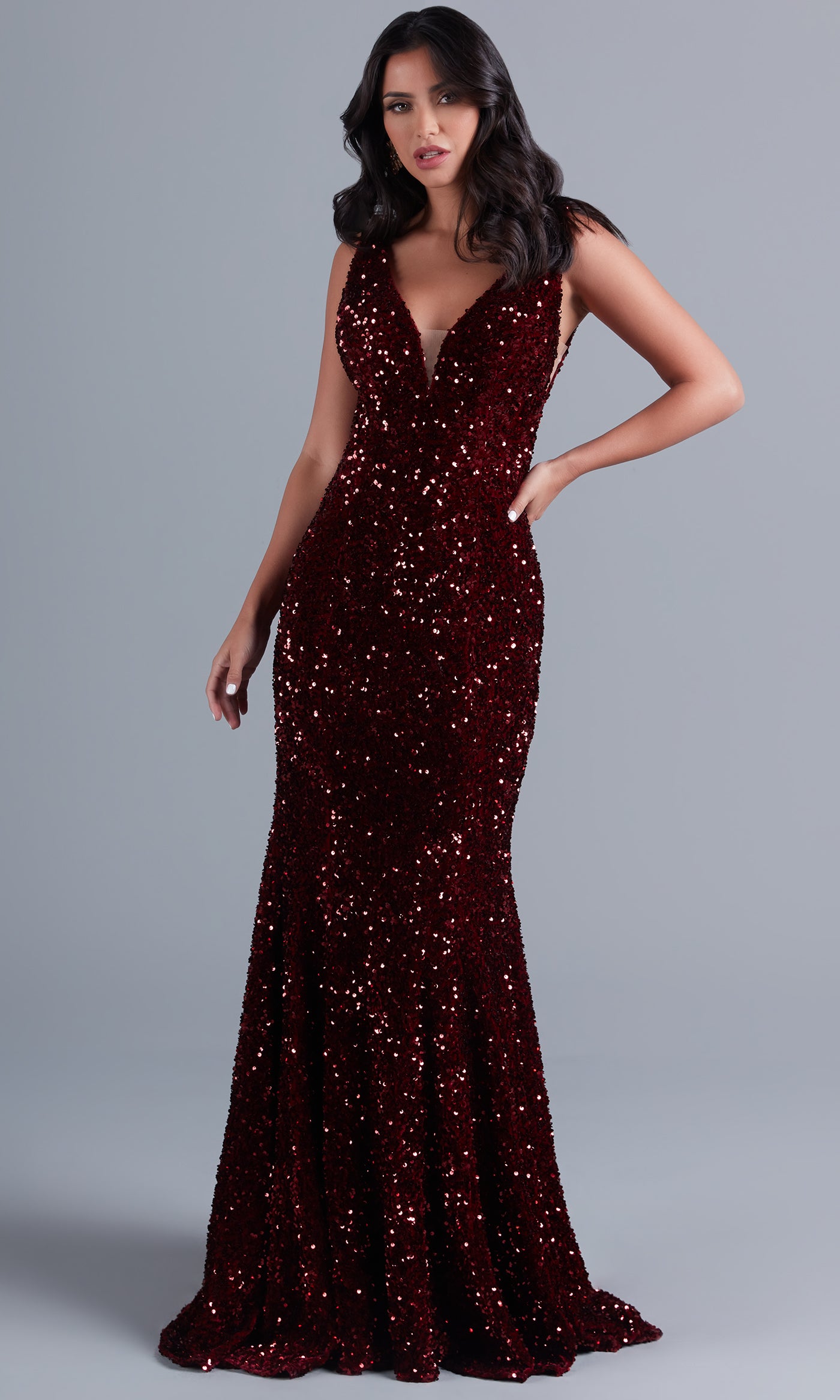 A-Line Cross Neck Floor-Length Dark Red Prom Dress with Split – Pgmdress