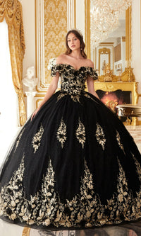 Black/Gold Long Ladivine 15701 Quinceanera Dress