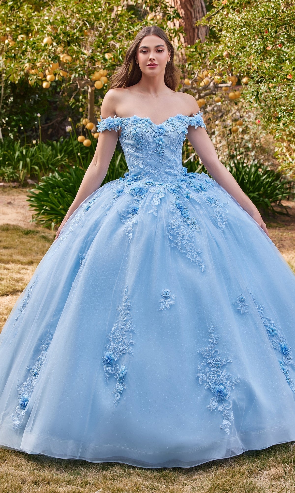 Light Blue Long Ladivine 15702 Quinceanera Dress - Image