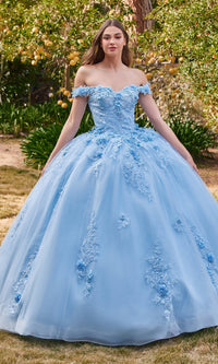 Light Blue Long Ladivine 15702 Quinceanera Dress - Image