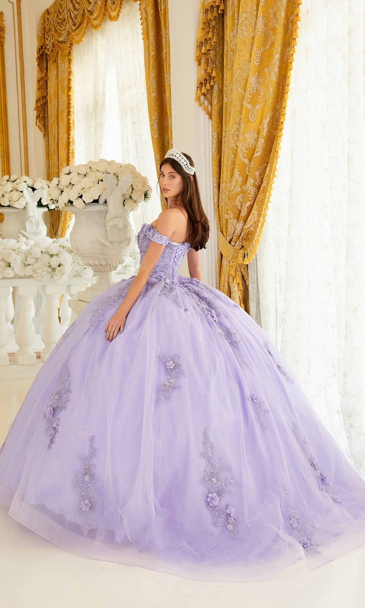 quinceanera dress purple Sparkly Ball Gown With 3D Flowers while the lace Sweetheart Purple Quinceaera Dress Same