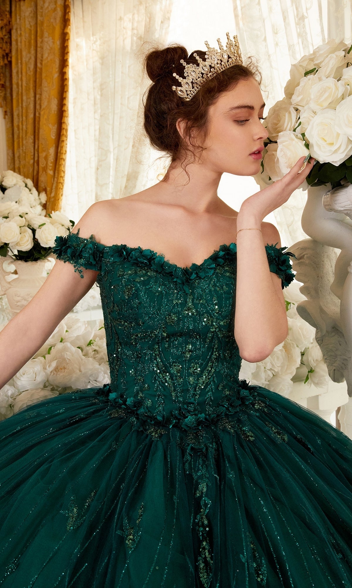 slim fit dress slacks Sage Green Quinceanera Dress Off-Shoulder Applique Lace Beaded Tulle B –  formalgowns main image 1