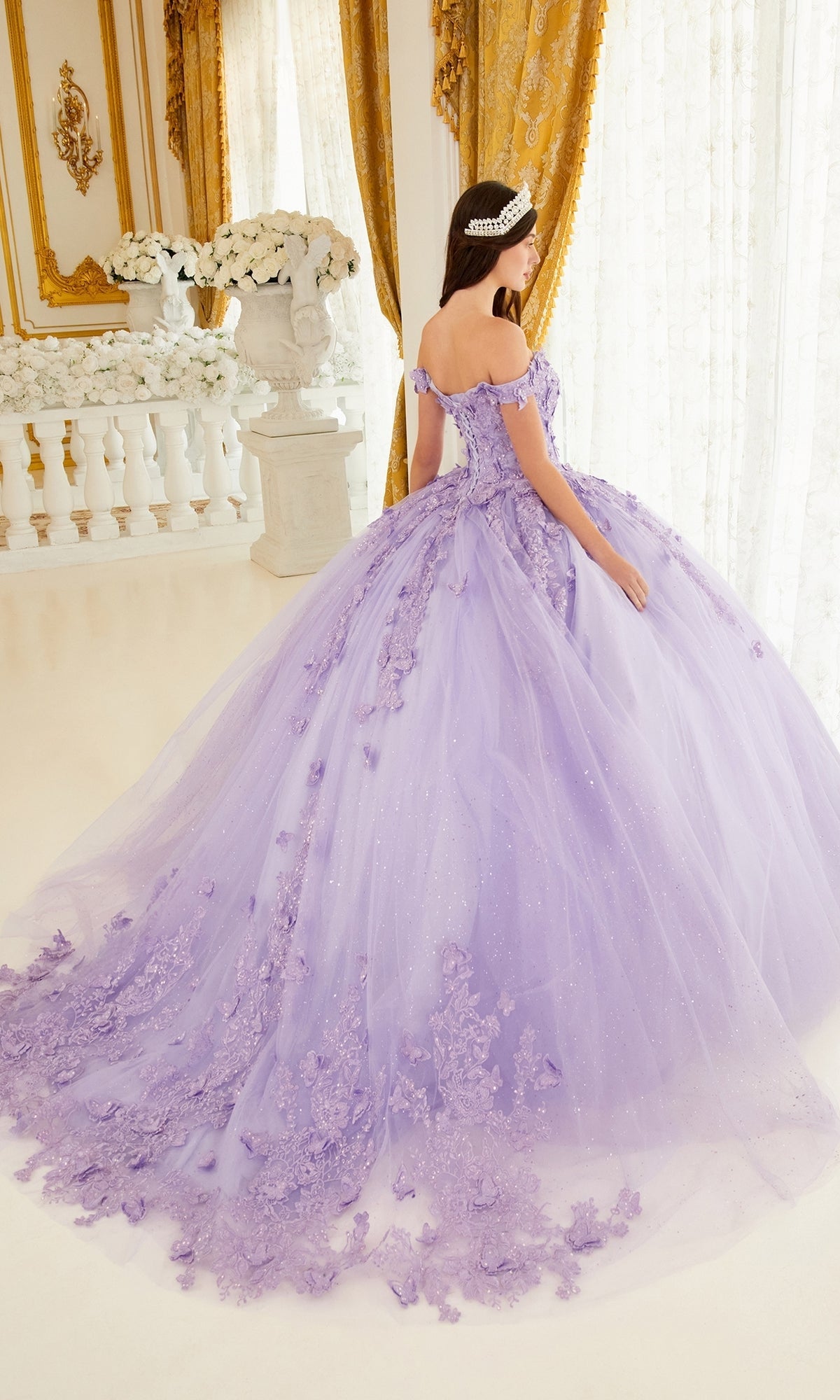 Cinderella Divine 15709 Ladivine Lavender Floral Quince Ball Gown, S / Lavender Cinderella Divine 15709 Ladivine Lavender Floral Quince Ball Gown, S / Lavender
