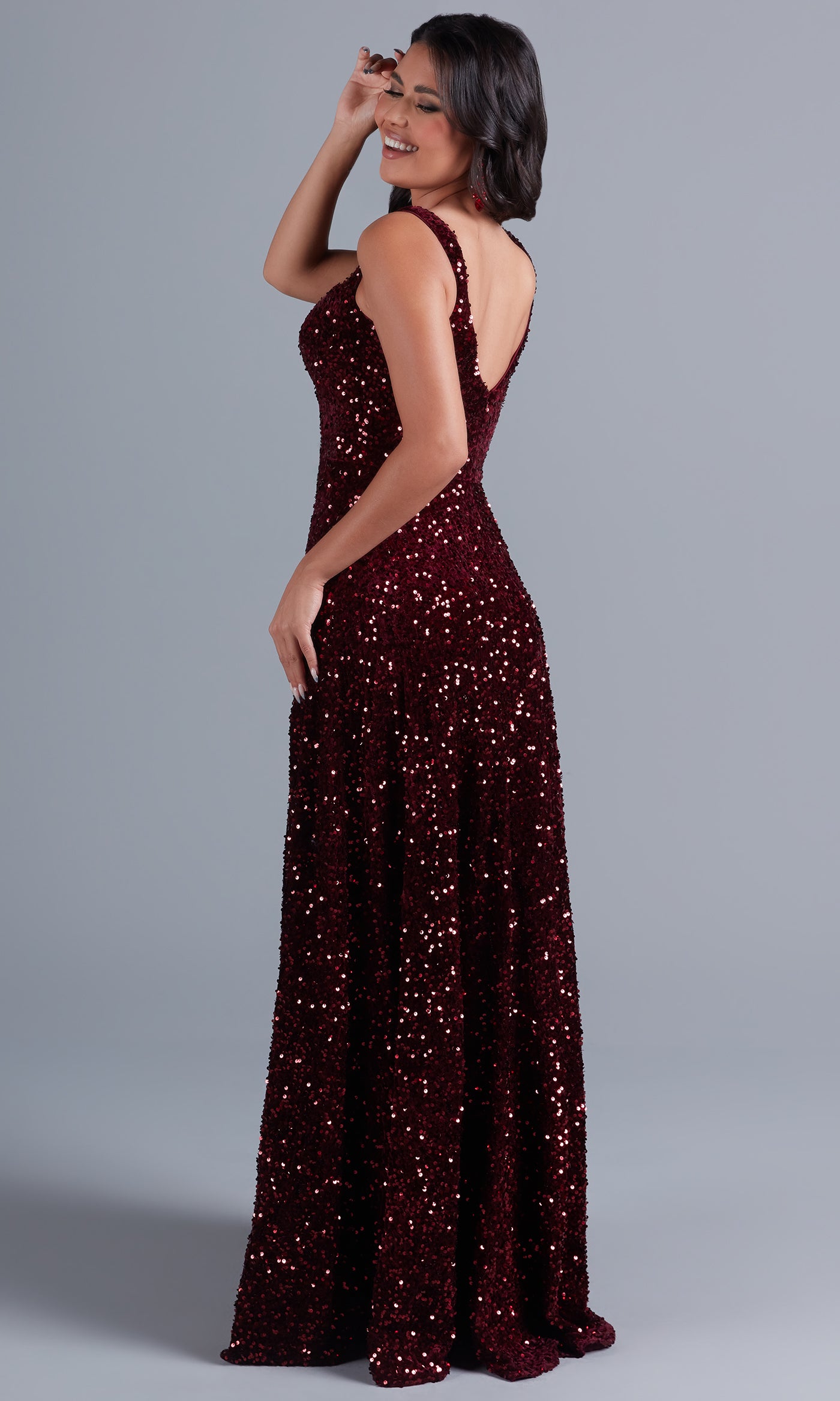 Burgundy Red Long Velvet Formal Dress with Sequins Burgundy / 0