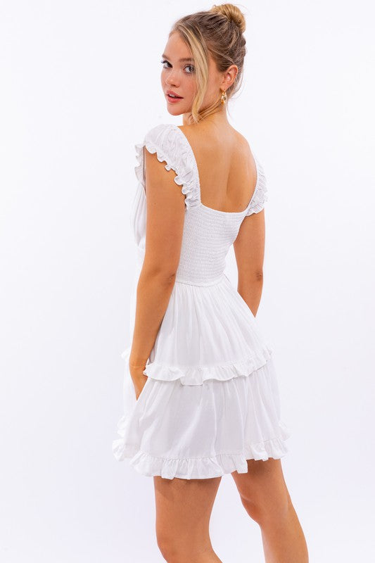  Cap-Sleeve Short Ruffled Graduation Party Dress