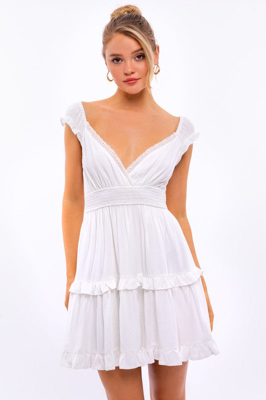  Cap-Sleeve Short Ruffled Graduation Party Dress