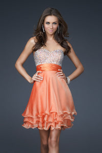 Orange A-Line Ruffle Short Junior Prom Dress by La Femme