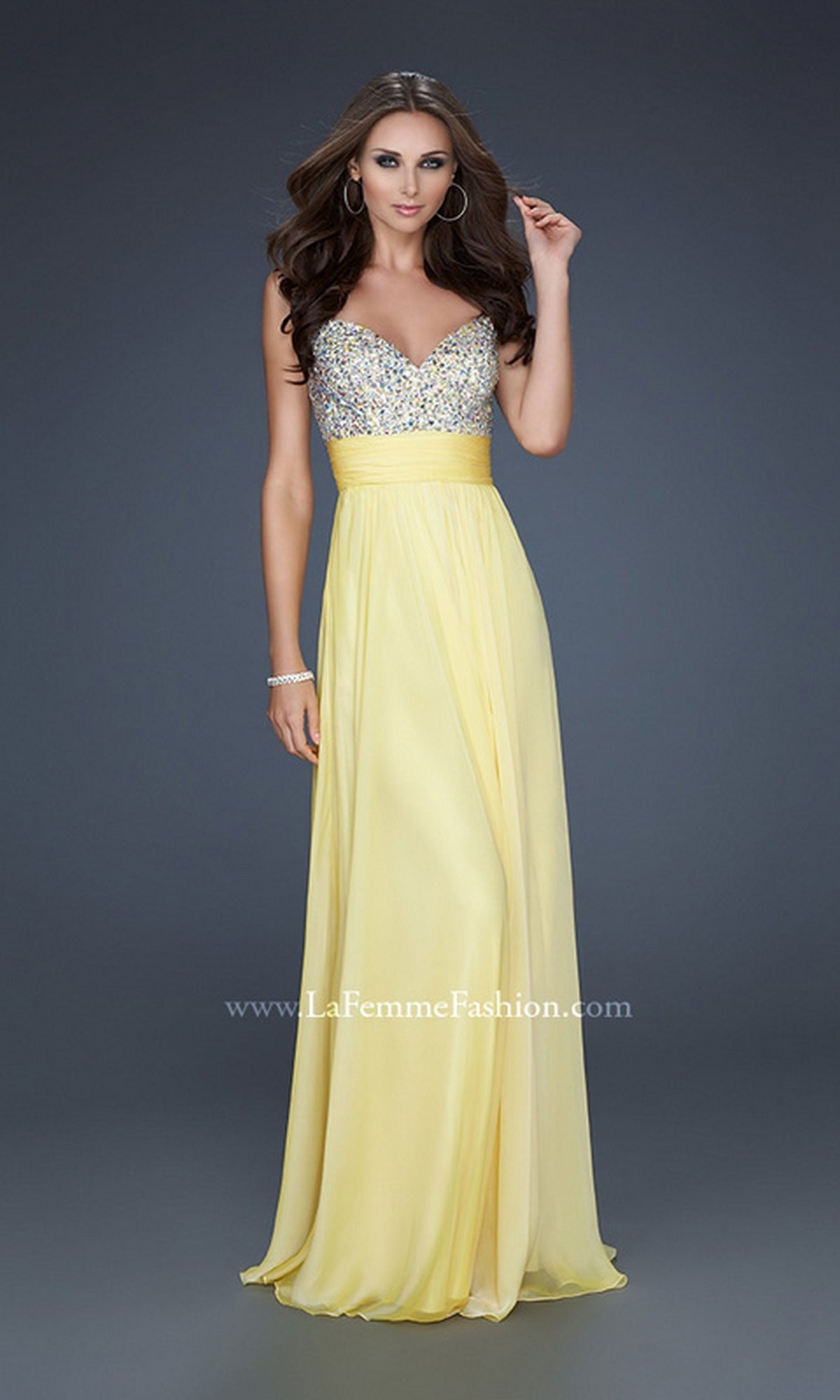 Yellow Long Formal La Femme Dress 16802