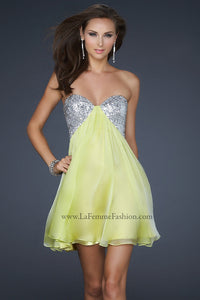 Light Lime La Femme Short Strapless Prom Dress 17649