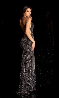  Aleta Empire-Waist Backless Sequin Long Prom Dress