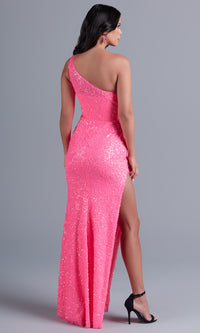  Hot Pink One-Shoulder Long Sequin Prom Dress